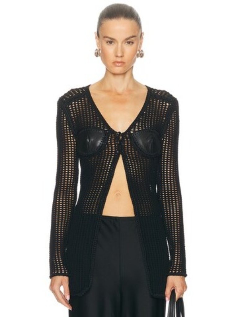 Alexander Wang Black Cardigan With Leather Bust Size S